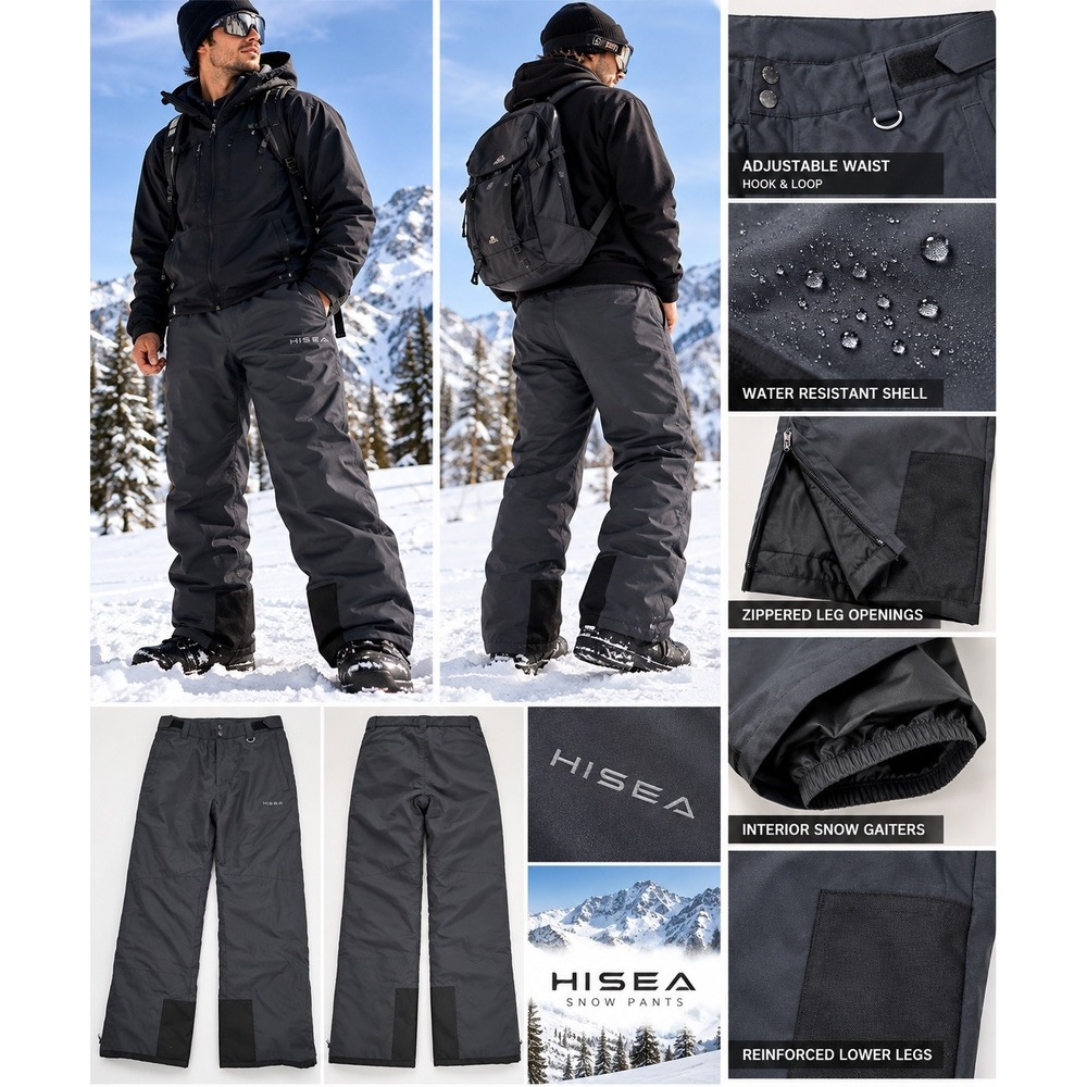 Snow Pants Gorpcore M Black Insulated Ski Snowboard Techwear Snowcore by HISEA